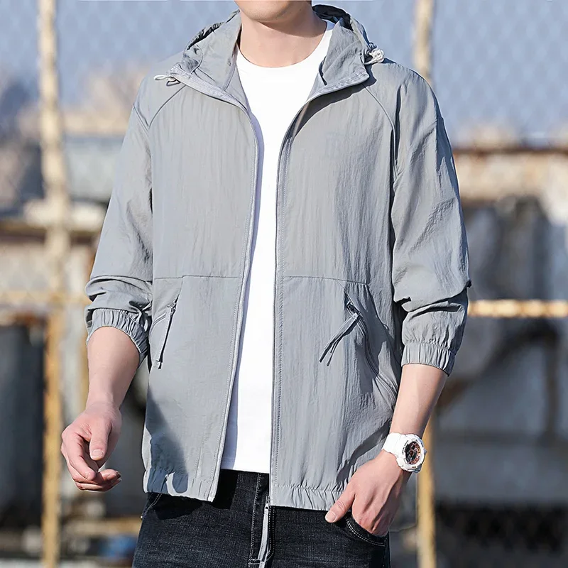 UPF50+ Men's Sunscreen Clothing 2024 Summer Outdoor UV Protection Bike Riding Hooded Coat Simple Fashion Couple Skin Clothes