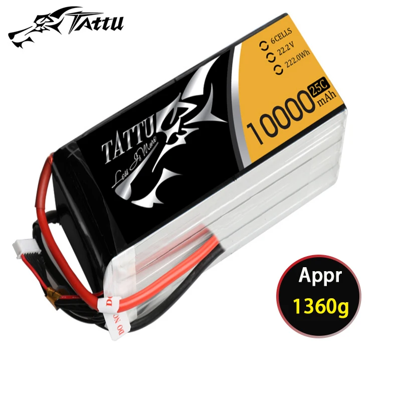 TATTU 22.2V 10000mAh 25C LiPo Battery For RC Helicopter Quadcopter FPV Racing Drone Parts With XT90S/EC5/XT150 Plug