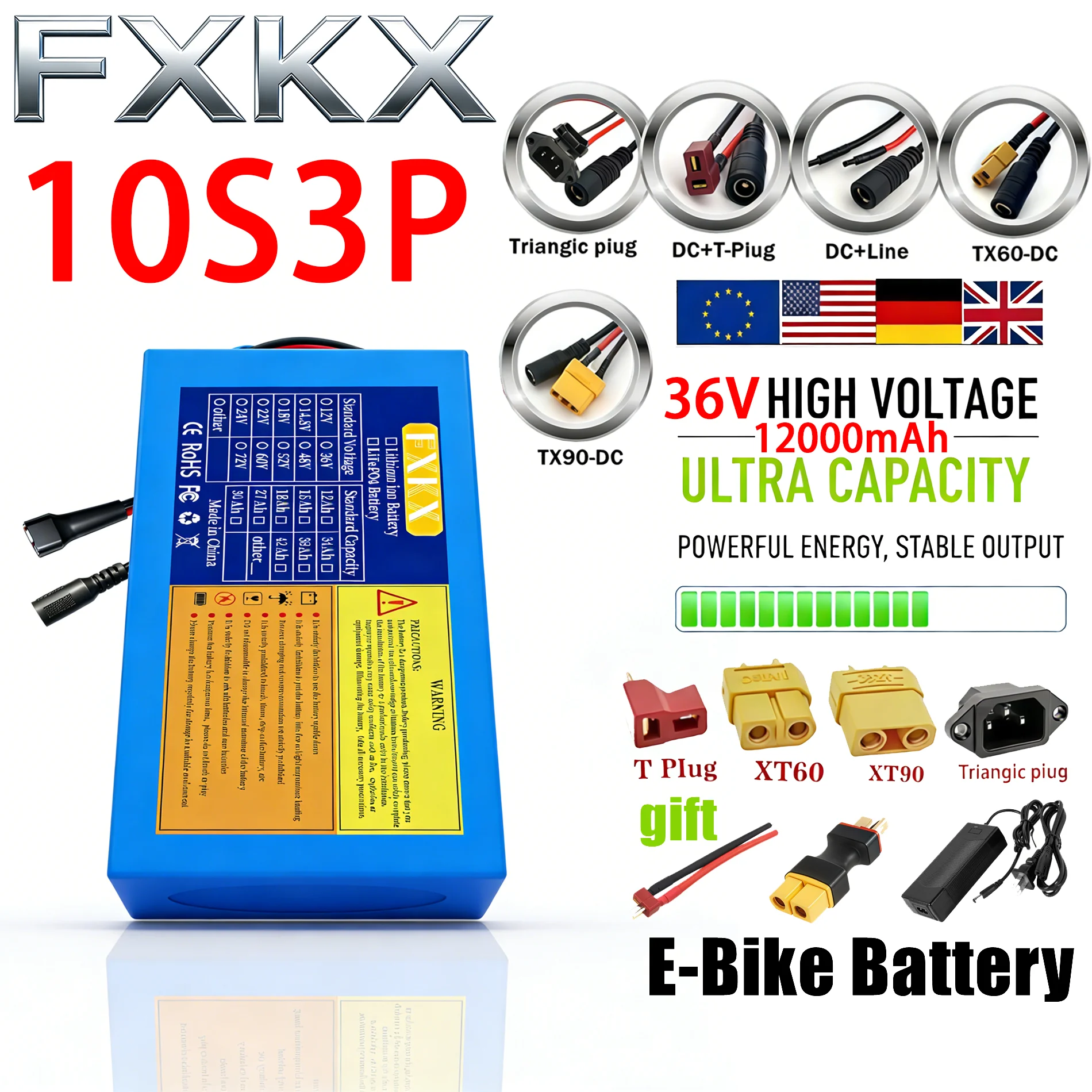 Brand New 36V 15Ah 18650 10S3p Lithium Battery With BMS 250-1000W For 36V E-Scooter Li-ion Battery Pack, DC+T-Piug