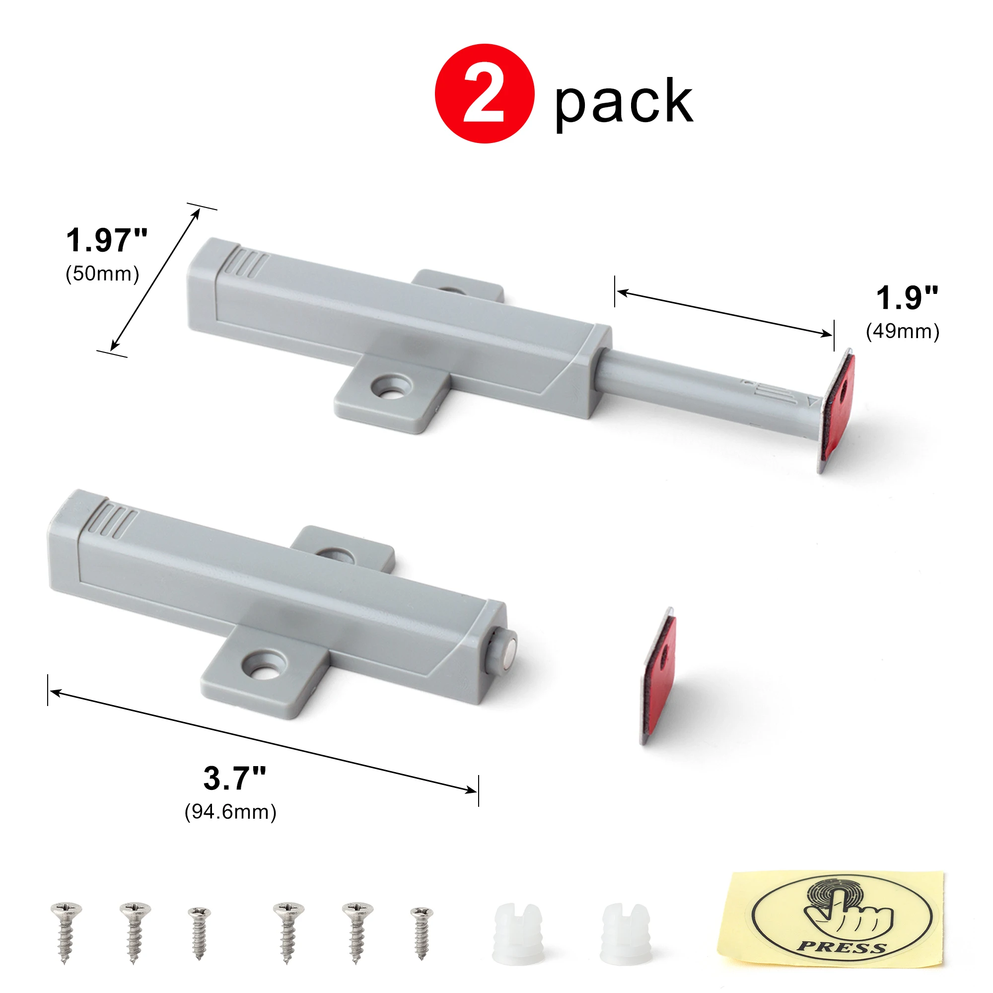 2PCS Gray Plastic Magnetic Catch Push to Open Magnet Closer Kitchen Furniture Door Latch Closures for Cabinets Cupboard Drawer