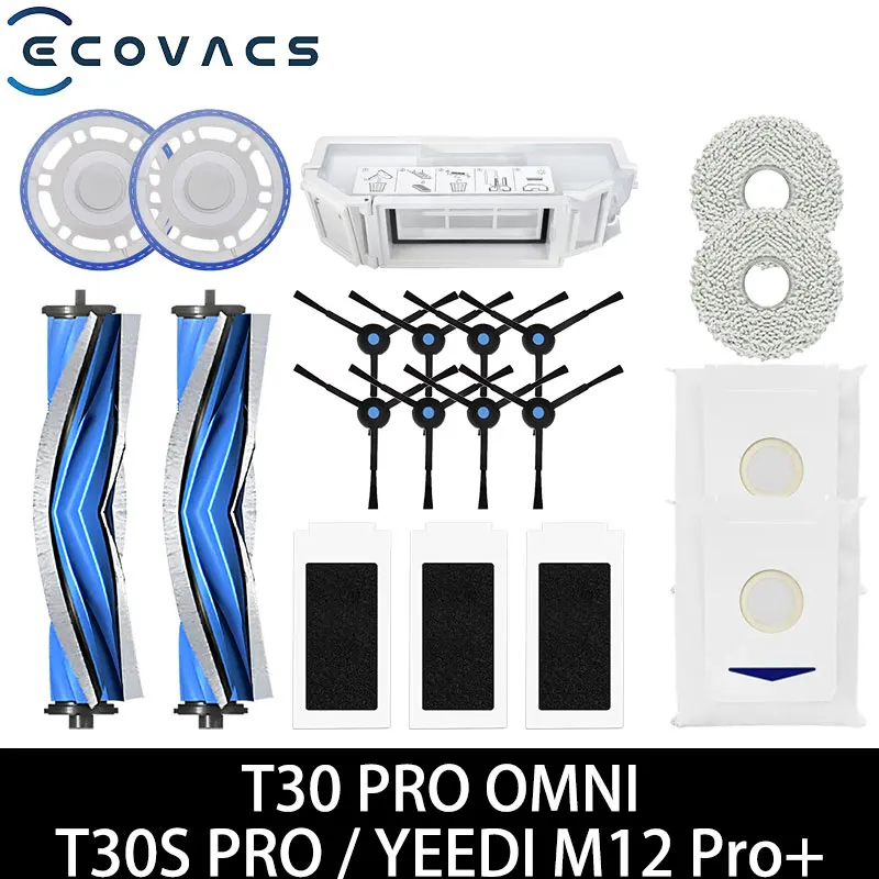 يصلح ل Ecovacs T30 Pro Omni / T30 OMNI, YEEDI M12 ULTRA PLUS / M12 Pro + أجزاء الأسطوانة الرئيسية فرشاة جانبية تصفية كيس لجميع الغبار ممسحة القماش #1