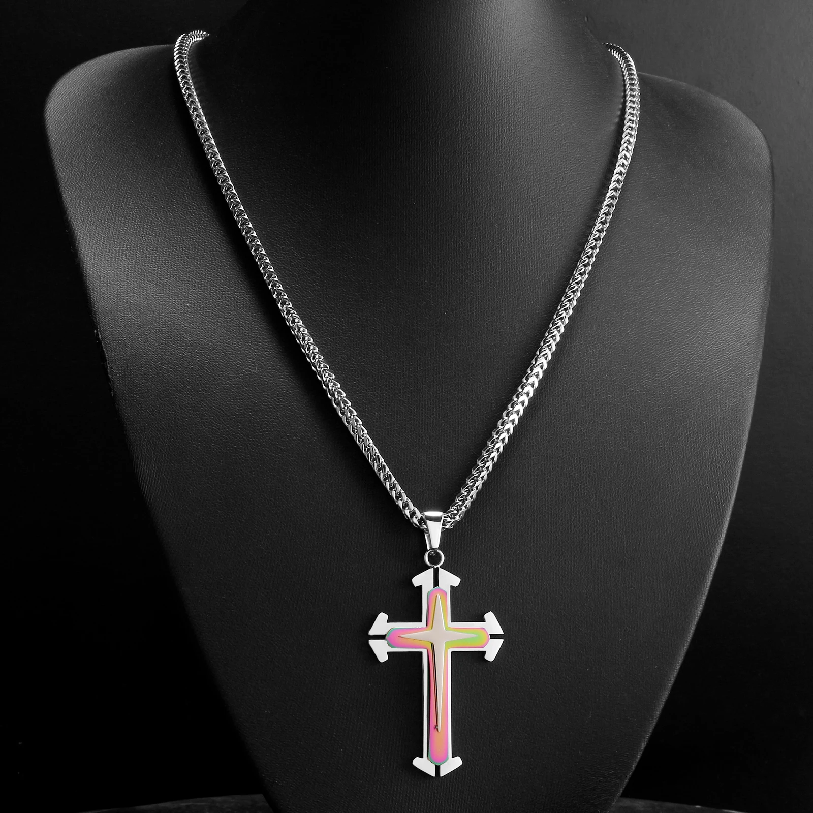 Hip Hop Punk Stacking Cross Pendant Necklace for Men Women Stainless Steel Link Choker Chain Fashion Jewelry Accessories Gifts