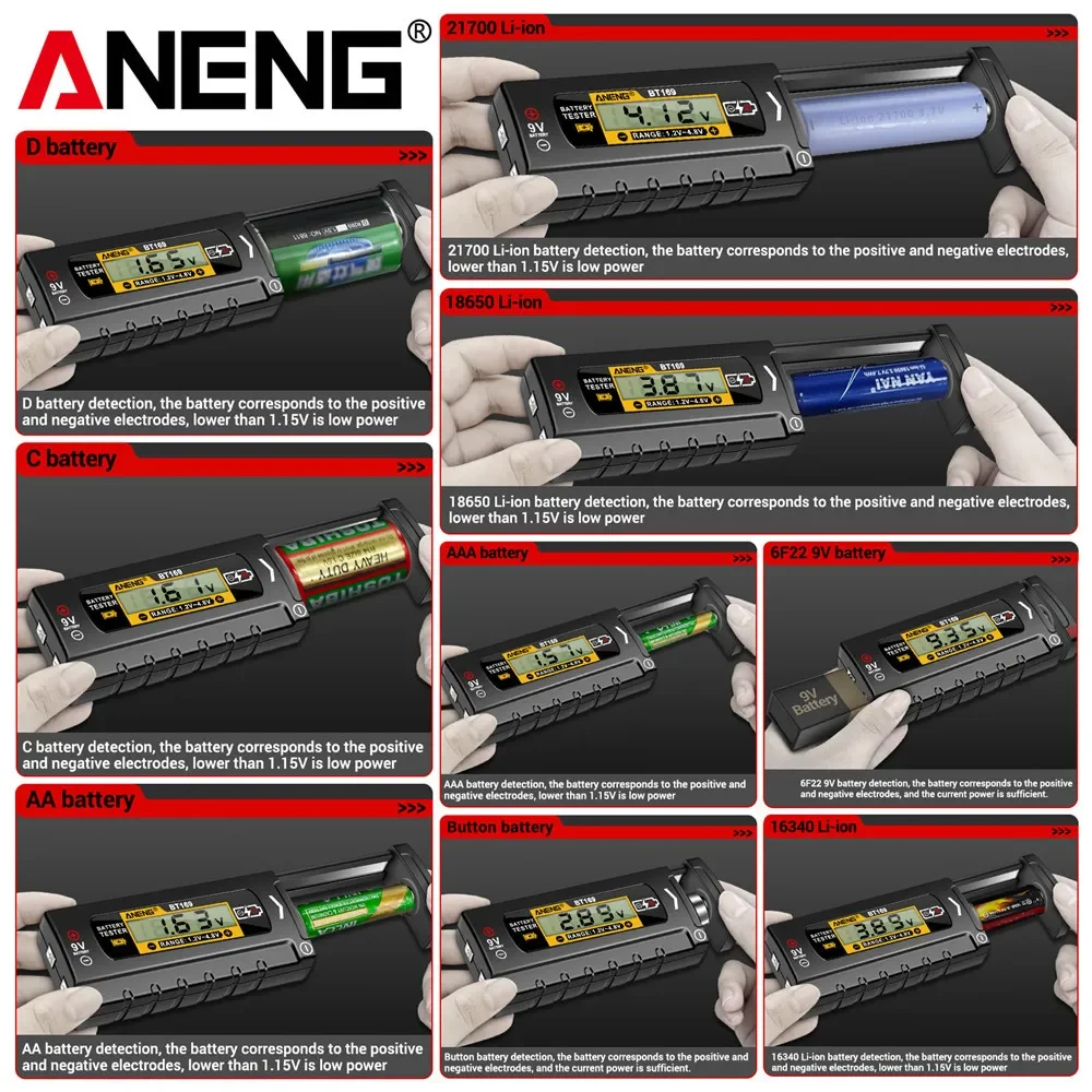 ANENG BT169 Battery Tester Digital Display Screen MultipleMeasurements No power required Portable ABS Plastic Tester Tools