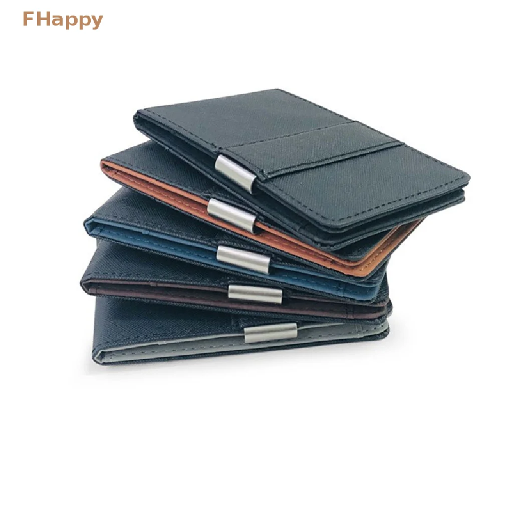 

Fashion Men's Thin Bifold Money Clip Leather Wallet with A Metal Clamp Female ID Credit Card Purse Cash Holder