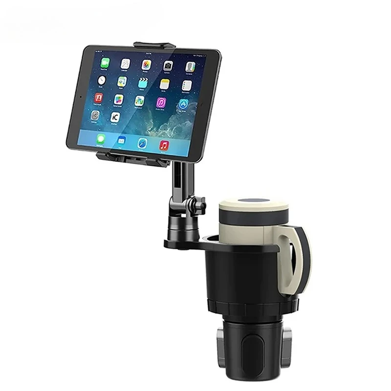Universal 2 in 1 Car Cup Holder Tablet Automobile Mount Cradle for iPad Pro 12.9 Air 2019 Mini 4 for Samsung Tab S7 Plus 12.4