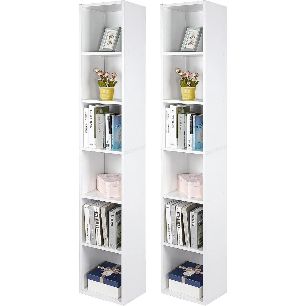 

PACHIRA E-Commerce 2Pack 71" H Tall Narrow White Bookcase for Home Office, 6 Cubes Adjustable Display Rack Wooden Modern Corner