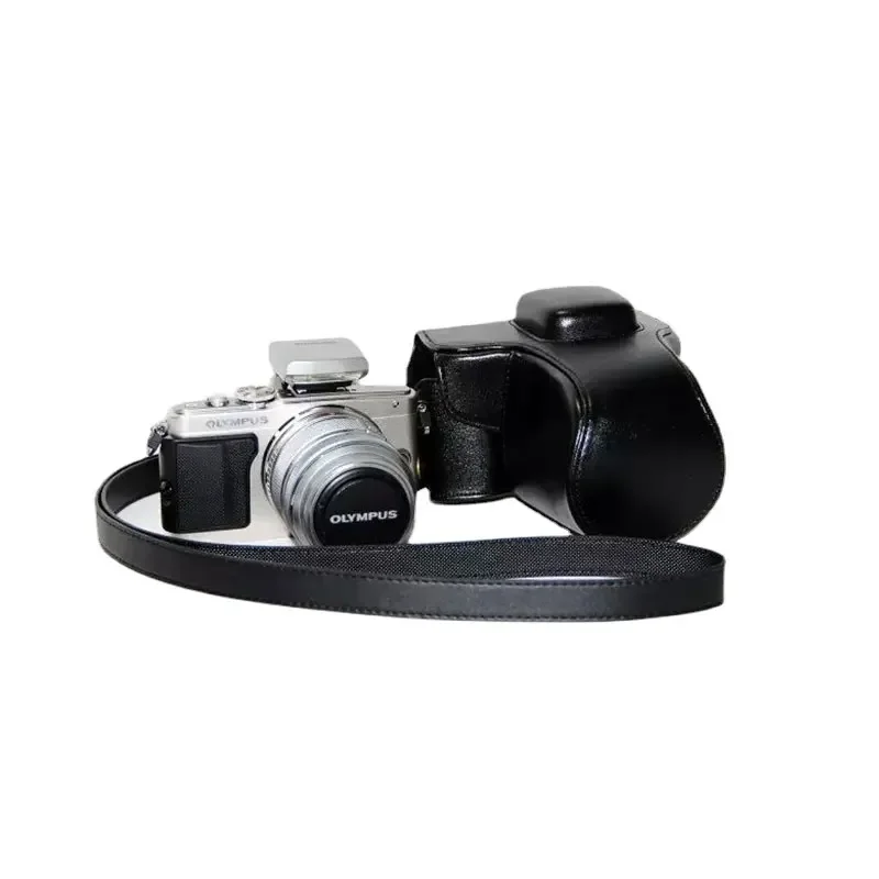 EPL6 EPL5 PU Leather Camera Bag Case Cover For Olympus E-PL5 E-PL6 EPM2 with Shoulder Strap