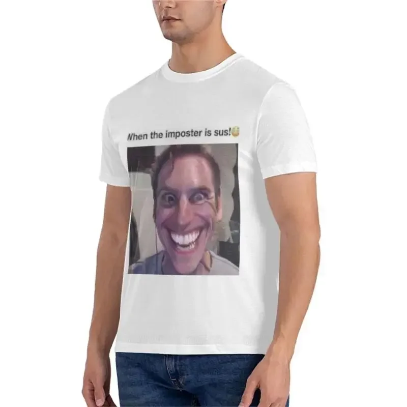 t-shirt men cotton When the imposter is sus!? Classic T-Shirt black t shirts cat shirts men clothings black tee-shirt image 2