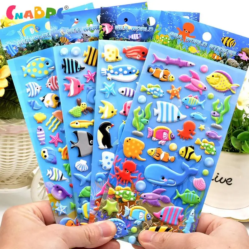 1Sheet Sea Life Animal Shark Dolphin Fish Stereo 3D Bubble Sticker Diary Sticker Decoration Stationery Stickers Random