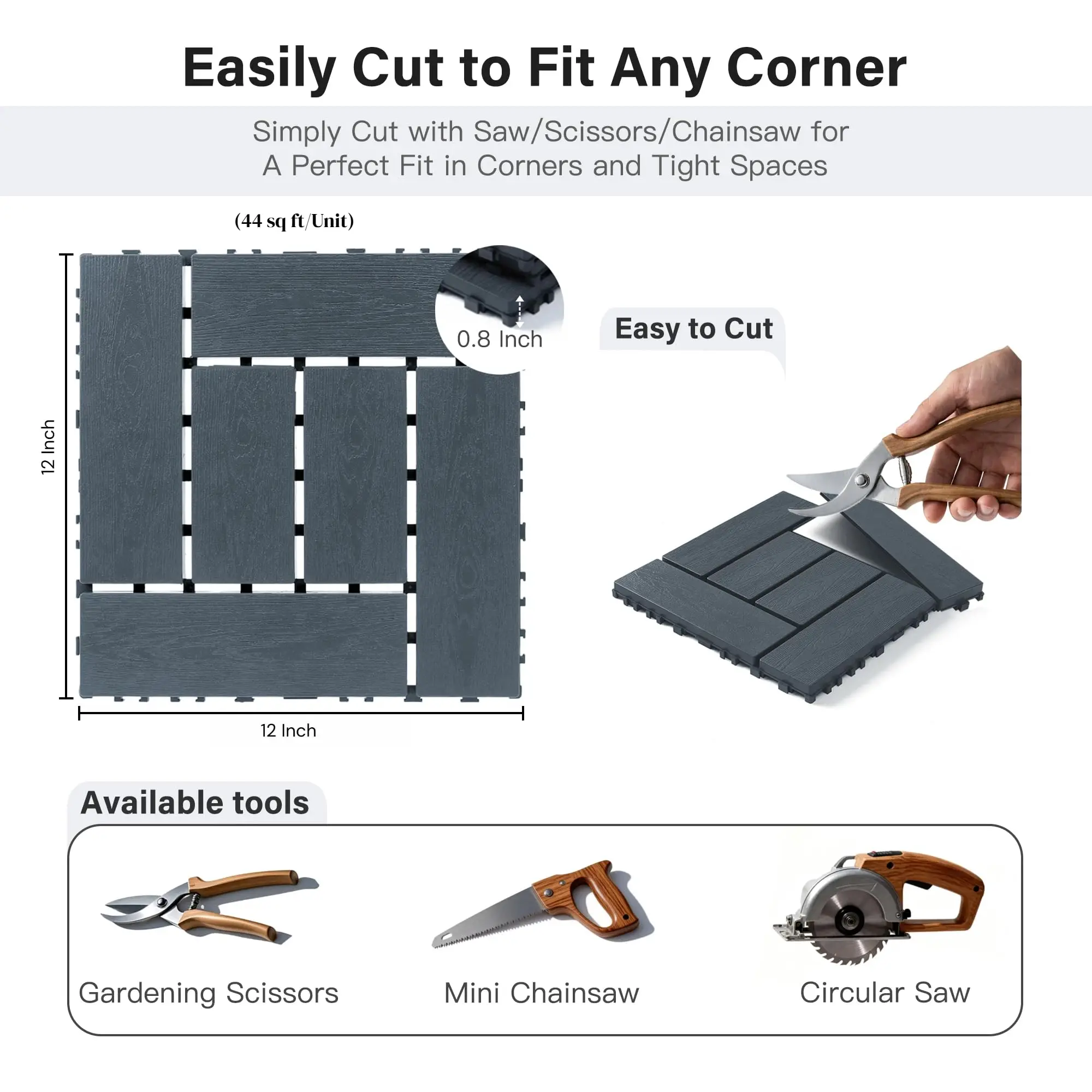Interlocking Deck Tiles, Outdoor Patio Flooring, 44 Pack All Weather Waterproof Tiles for Backyard, Balcony, Poolside