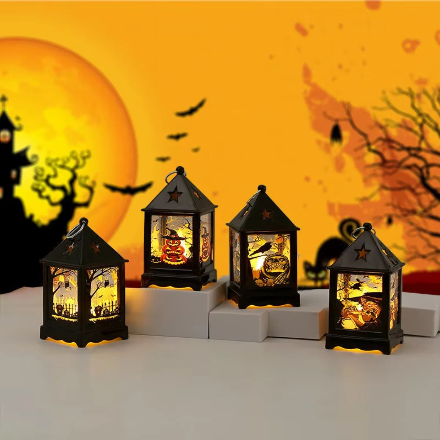 2023 New Products Halloween Wind Lamp Night Light LED Ghost Festival Electronic Candle Light Lantern Candlestick Hawaiian Flag