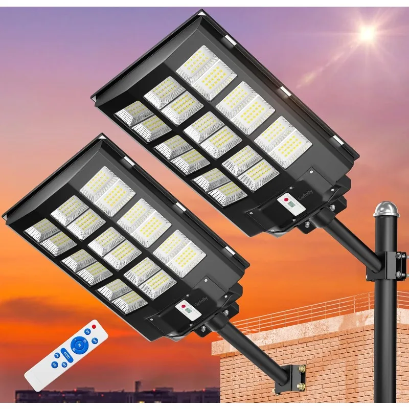 

2000W Solar Street Lights Outdoor, 280000LM Commercial Parking Lot Light Dusk to Dawn, 6500K Solar Security Flood Motion Sensor