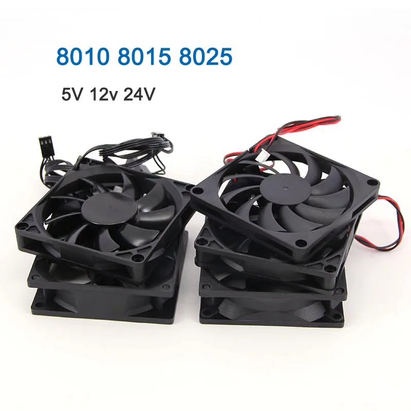 8cm 8010 8015 8025 2pin DC 5V 12v 24V 3pin 4pin xh 2.54 Brushless Cooling Fan 80x25mm Heatsink Radiator 80*15 For PC Case GPU