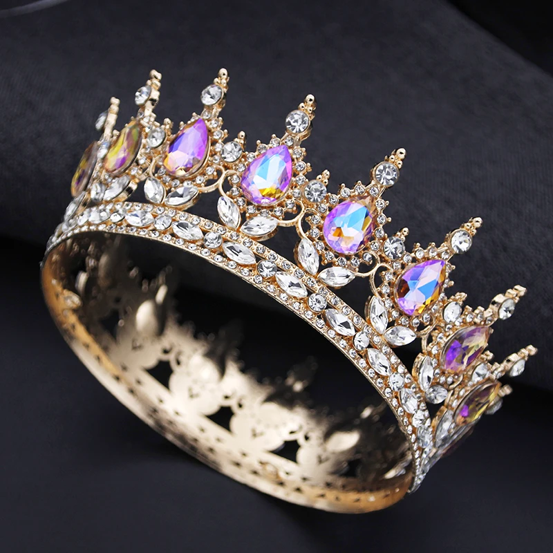 Diadema rotondo barocco e corone strass Prom diadema principessa corona nuziale accessori per capelli da sposa gioielli corona diadema regalo