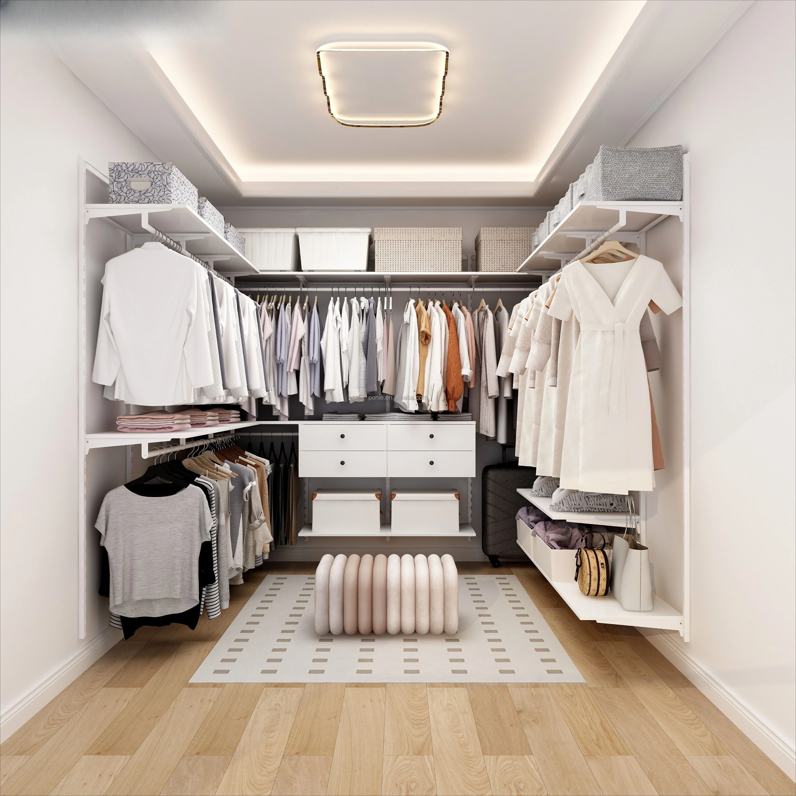 Modern Minimalist U-Shaped Wall Steel Wardrobe Extendable Lockable Hanging Assembled Home Hotel Kitchen Living Room Furniture