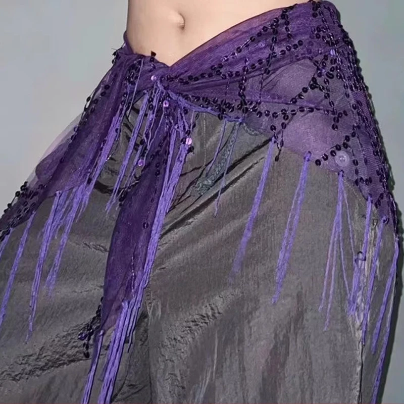 Femmes danse de rue à la mode paillettes gland taille chaîne Jazz danse sport pratique Triangle écharpe taille décoration hanche serviette