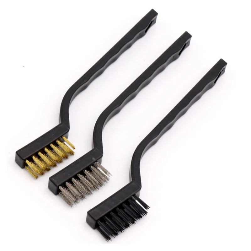 Mini Stainless Steel Rust Brush Brass Cleaning Polishing Detail Metal Brush Wire Toothbrush Cleaning Tool Family Kit 3pcs