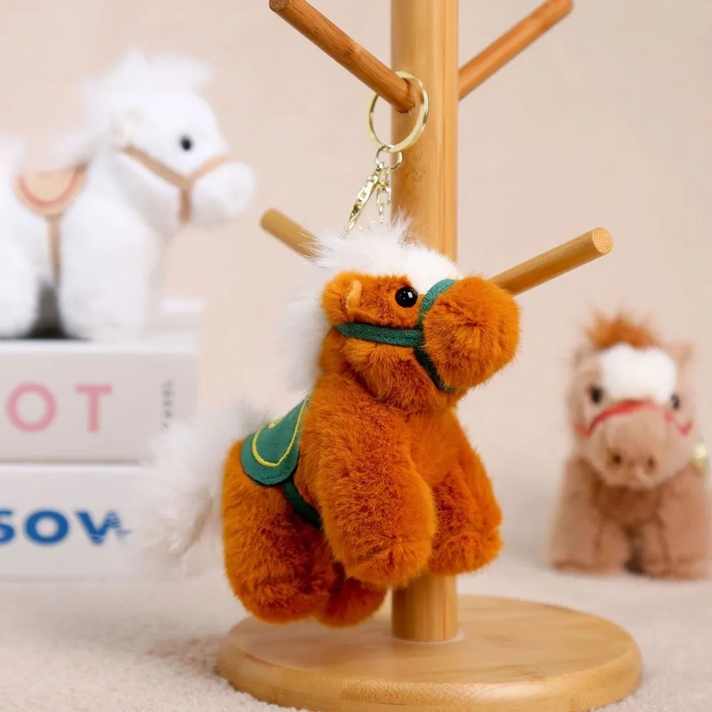 Cartoon Steed Horse Keychain Long Haired Tail Mascot Stuffed Animal Keyring Zodiac Pony Figurine 14cm Horse Pendant