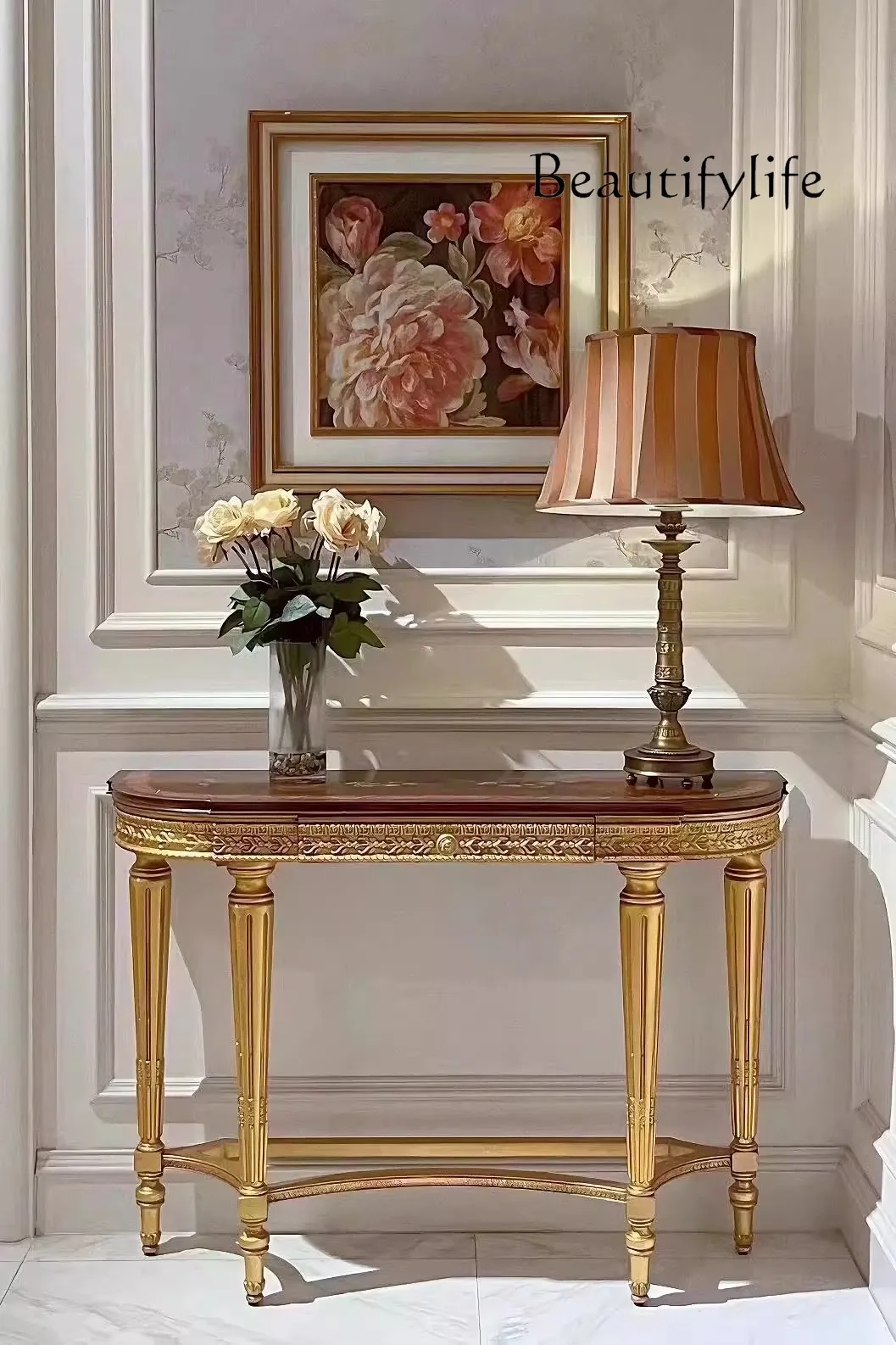 

Входной столик из цельного дерева во французском стиле ретро/декоративный настенный шкаф для гостиной в американском стиле/дизайнерская модель тумбочки-перегородки