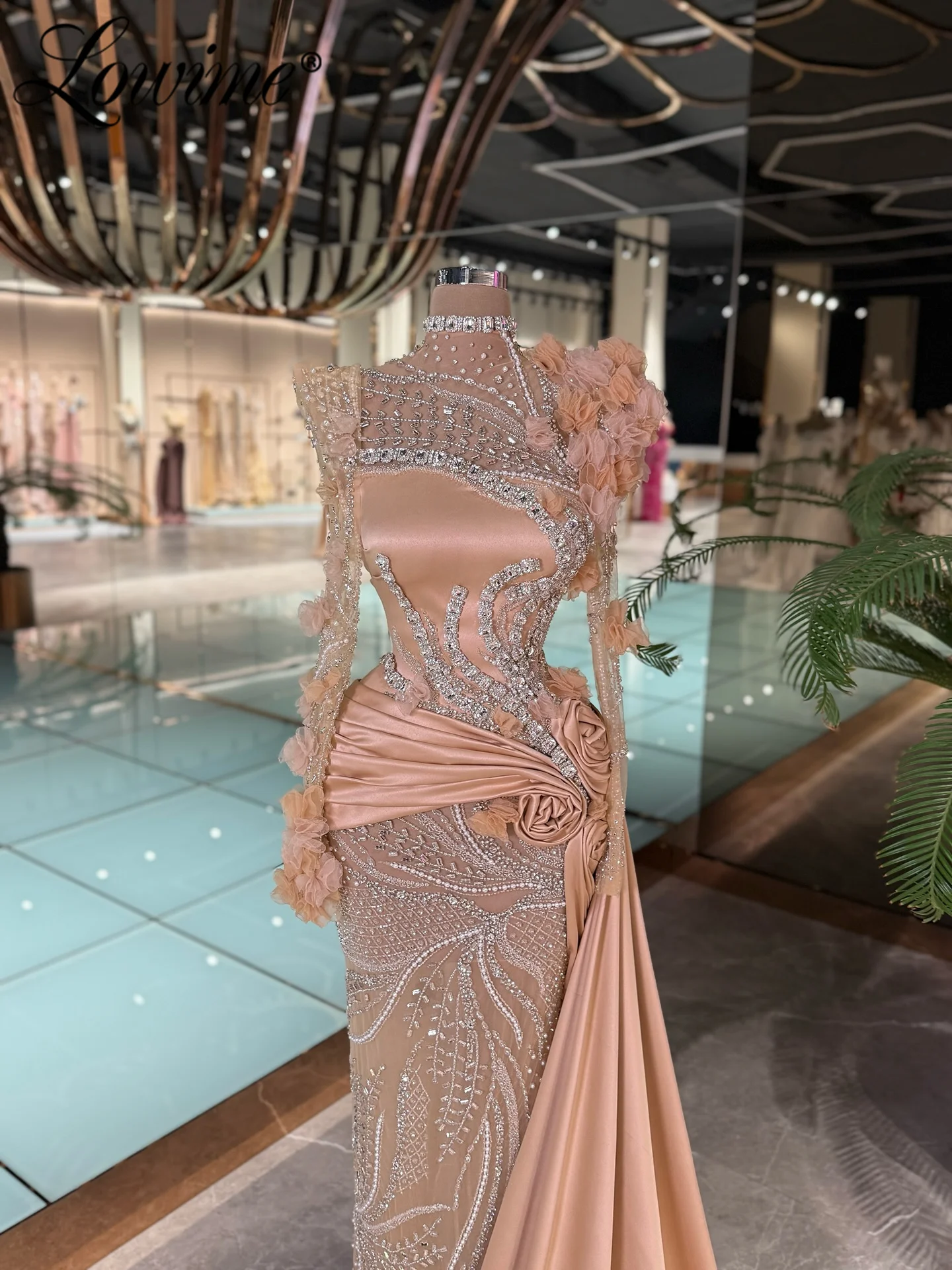 

Элегантное вечернее платье из атласа цвета шампань с шлейфом, арабское платье-русалка с длинными рукавами для выпускного вечера, украшенное стразами, праздничные платья, Vestidos De Gala