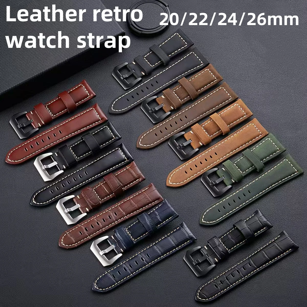 20/22/24/26mm For Panerai Retro Crazy Horse Leather watch strap Universal bracelet Waterproof sweat proof Stainless steel buckle