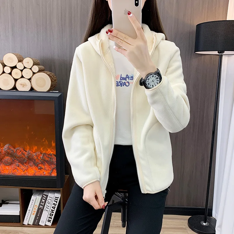 Reversible Fleece Jacket Women's Winter Thickened Warm Cardigan Hoodie
