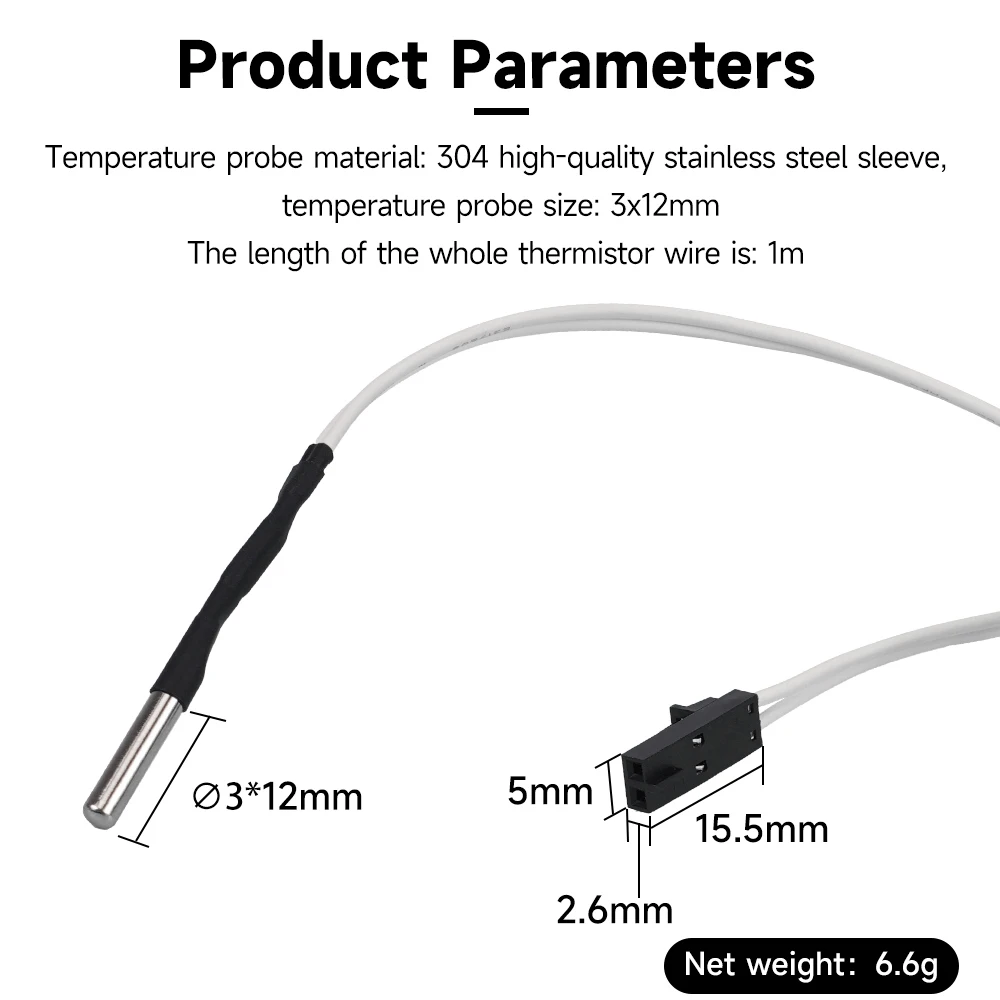 1/2PC Thermistor For Prusa i3 MK3S+ 3D Printer Hotend 3x12mm Temperature Sensor 1M 100cm Wire