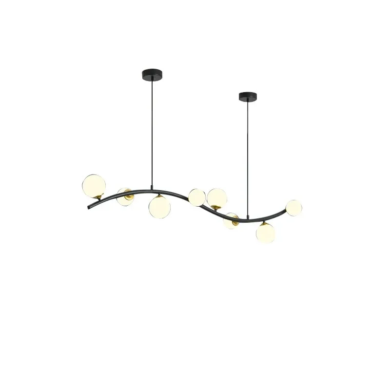 北欧シンプルモダンアイアンレストランバー衣料品店ロングストレートロッドマジックビーンブラックガラスボールランプシャンデリアLEDライト