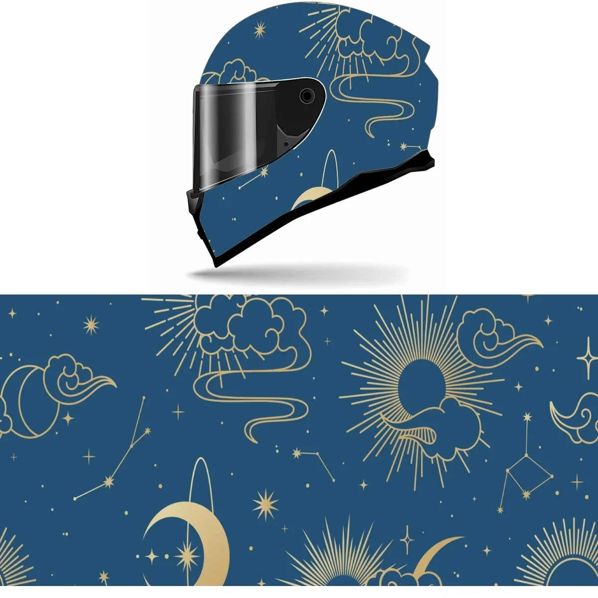 

Mystical Golden Stars Moon Full Helmet Wrap Sticker Motorcycle Helmet Racing Graphic Decal Vinyl Wrap Helmet Decor Sticker
