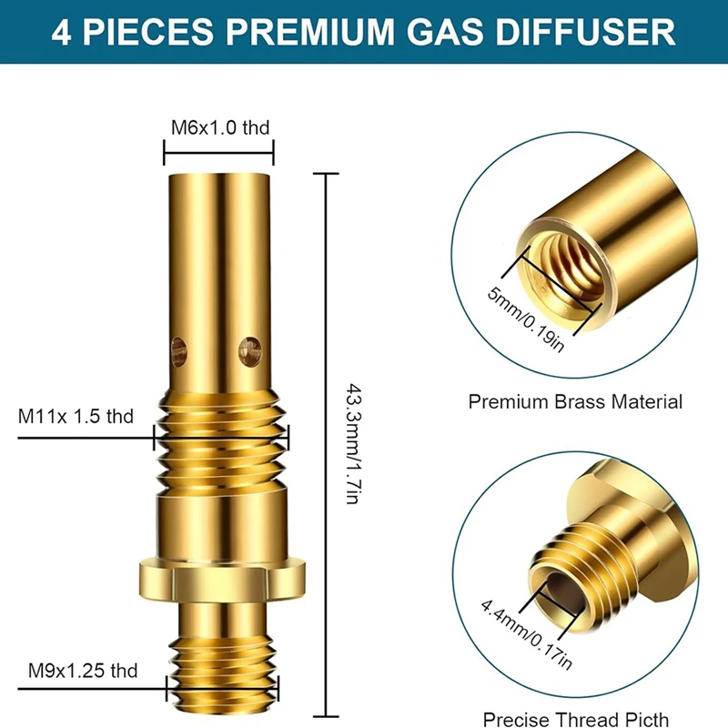 A98E-50PCS Flux Core Gasless Nozzle Tips Kit KP1939-1, 0.030In & 0.035In Contact Tips Gas Diffusers Mig Welding Gun Accessory