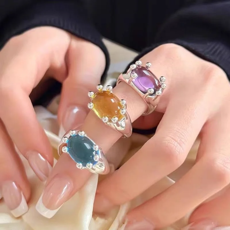 

Spring Summer New Fashionable Rings Women's Style Exaggerated Retro Design Mid-century Modern Gemstone Finger Rings