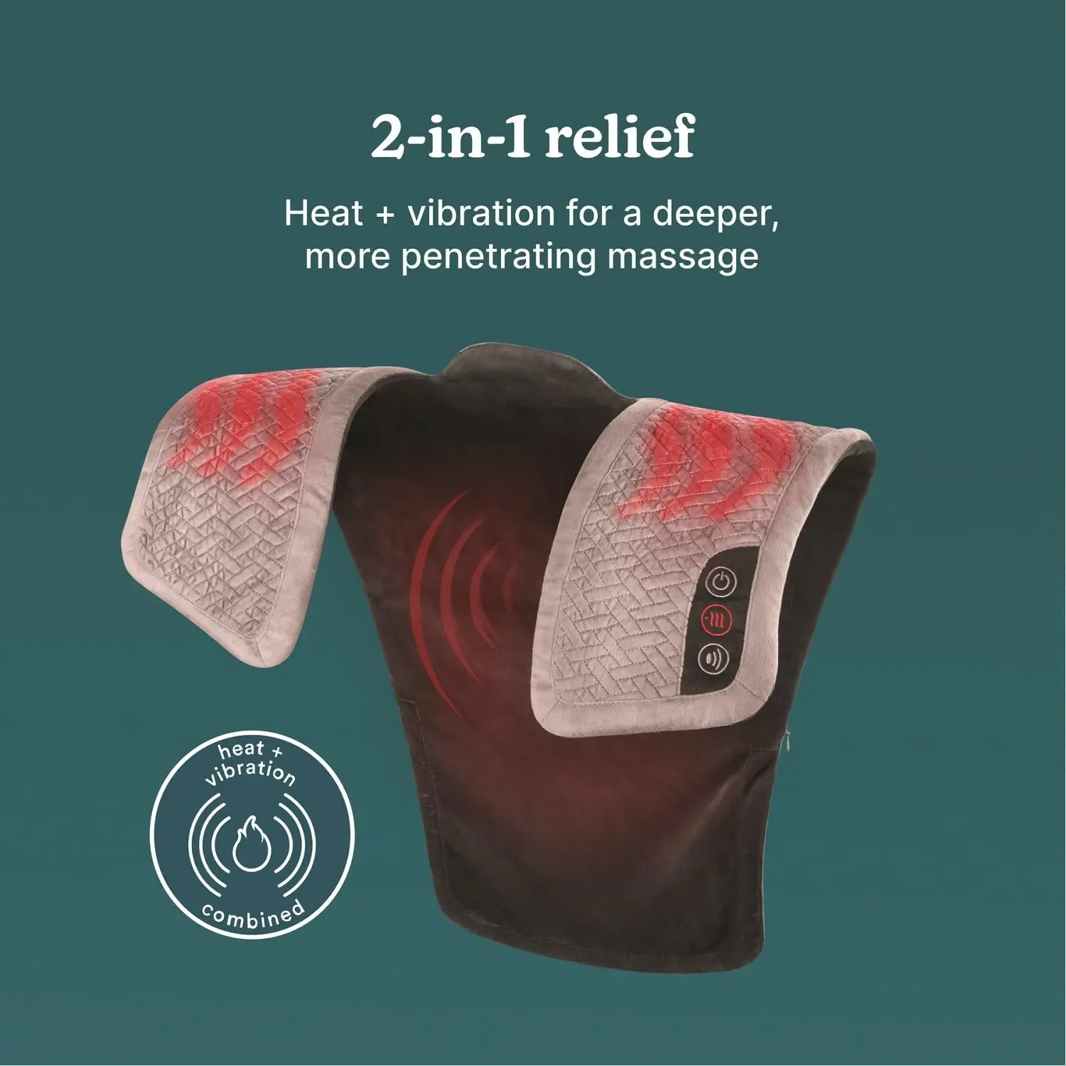 Vibration Heated Shoulder Massager Wrap, Soft Fabric, Tension Relief with 2 Speeds & Styles