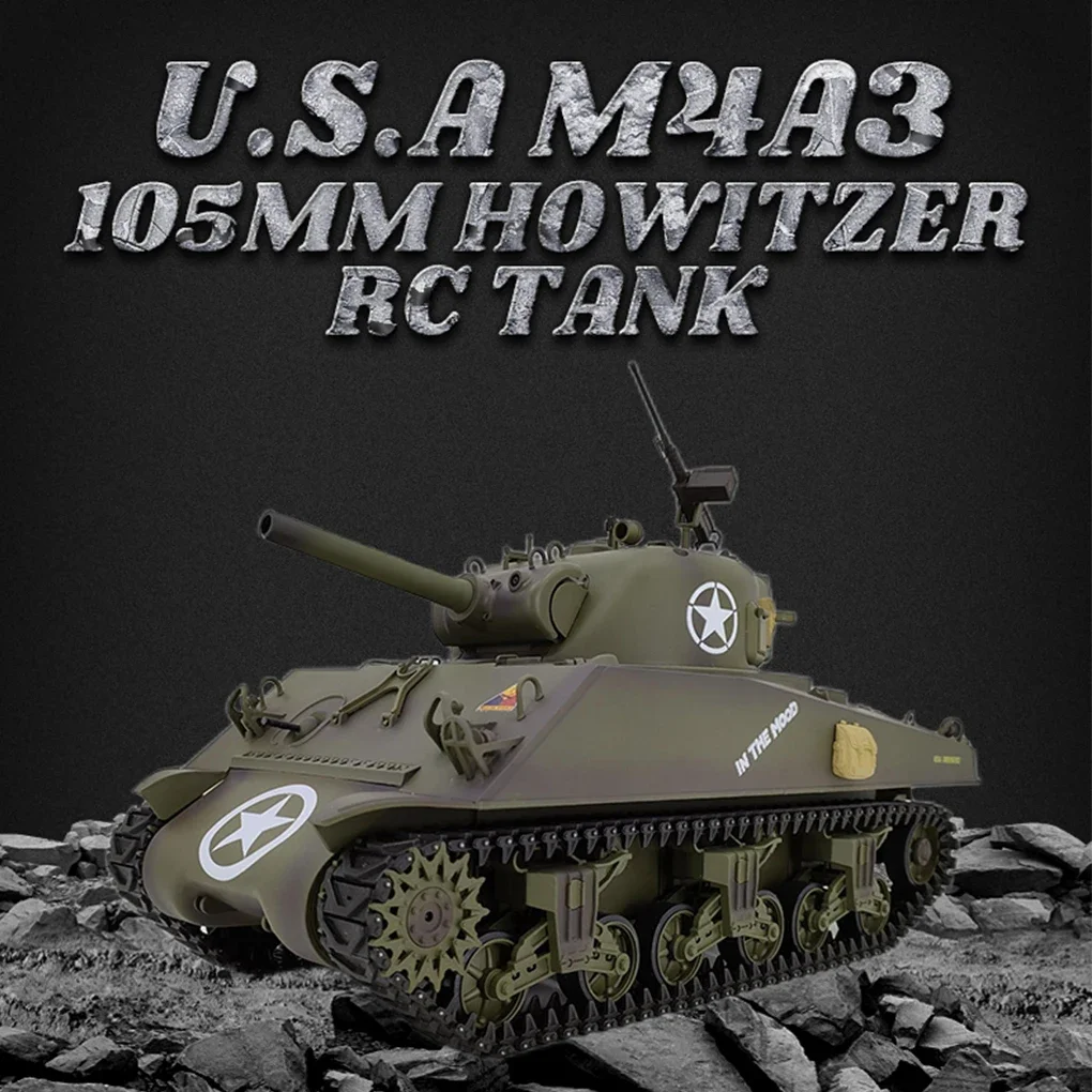 

RC Tank Henglong 1/16 US M4A3 Sherman Electric Remote Control Tank Model Telescopic Barrel Military Model Adults Children RC Toy