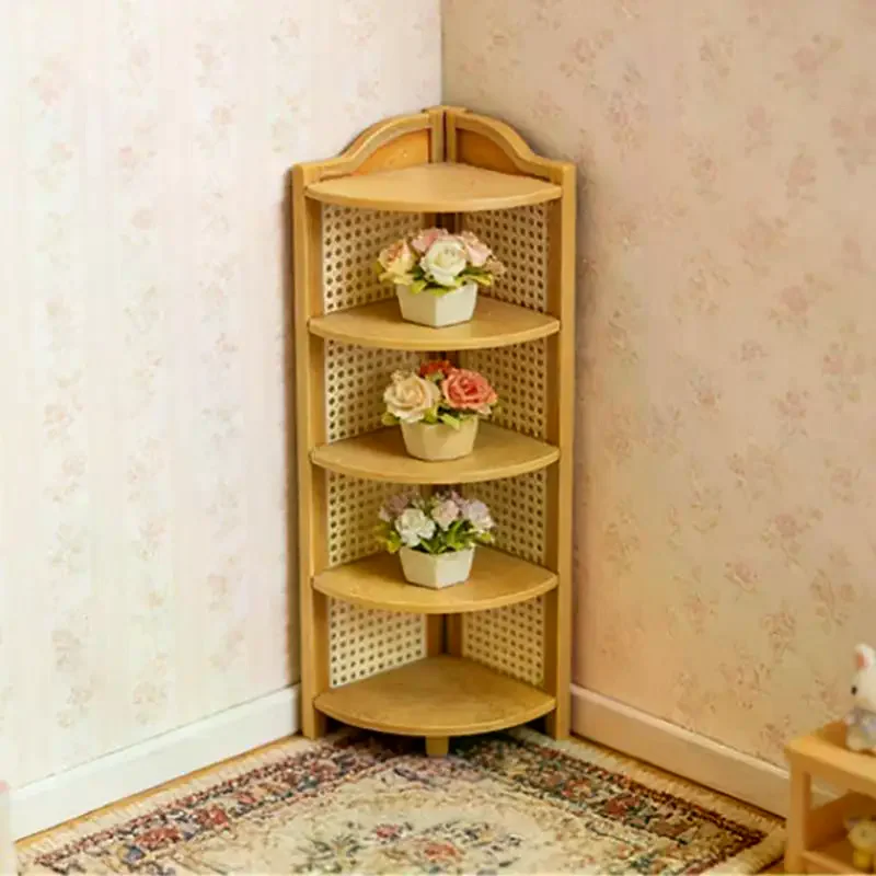 

1/12 Dollhouse Simulation Miniature Corner Storage Rack Display Shelves Model Dollhouse Retro Scene Furniture Decoration Toys