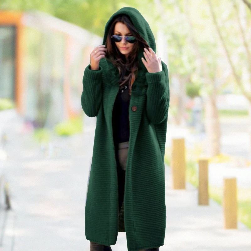 

Oversized Coat Plus Size Thick Warm Hooded Knitted Cardigans Women Long Cardigan Autumn Winter Female Casual Loose Solid Sweater