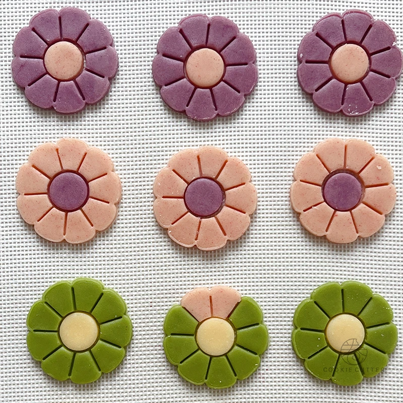 Sunflower Daisy Flower Combination Cookie Embosser Mold 9 Petal Flower Pattern Cookie Mold Fondant Frosting Biscuit Cutter Set