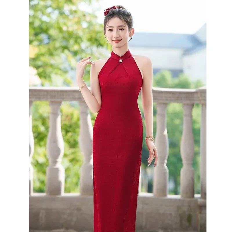 Sleeveless No. 46 Cheongsam Toast Autumn Bride Wedding New Wine Red Young 2024 Improved Engagement Chinese Dress Banquet