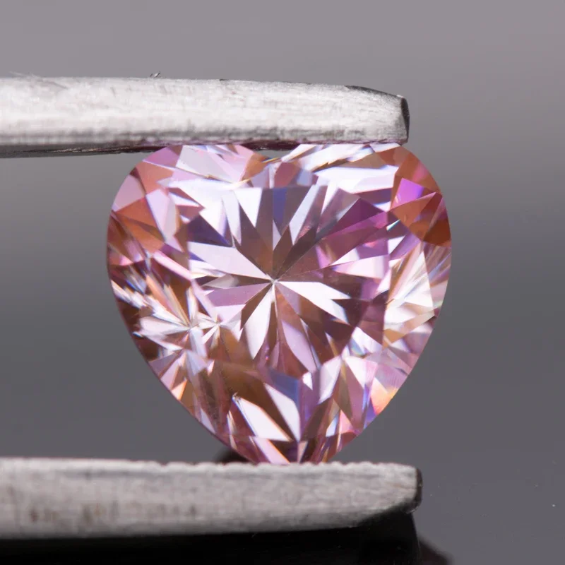 Moissanite Stone Heart Shape Sakura Pink Color Charms for Jewelry Making DIY Ring Necklace Main Materials with Certificate