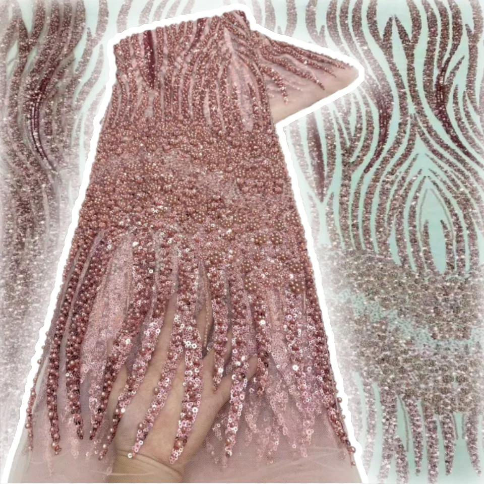 

Высококачественная африканская тюлевая кружевная ткань с блестками и бисером, роскошная нигерийская сетчатая кружевная ткань для шитья женского свадебного платья TP1689