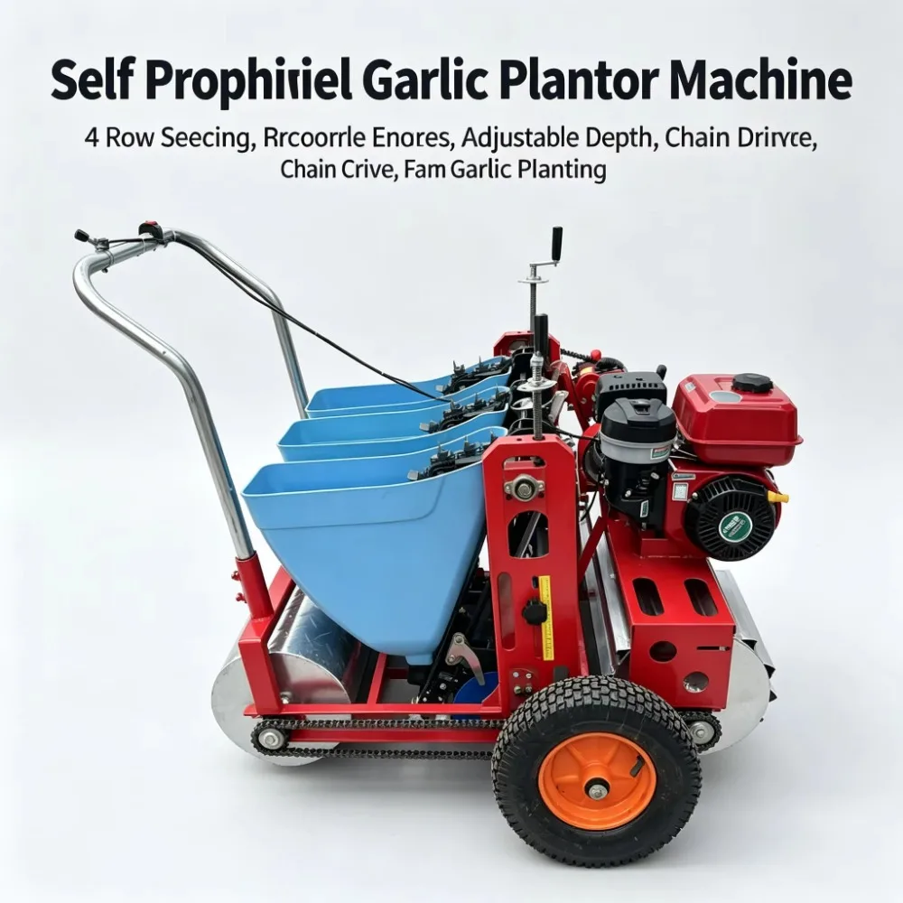 Self Propelled 4 Row Garlic Seeder Machine  Engine Chain Drive for Agriculture