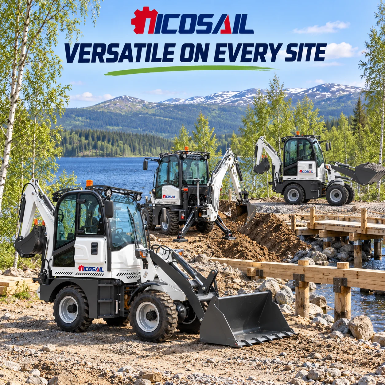 Loader Excavator Backhoe Loader Mini Construction Machine 4WD Front Bucket Rear Digging Attachment