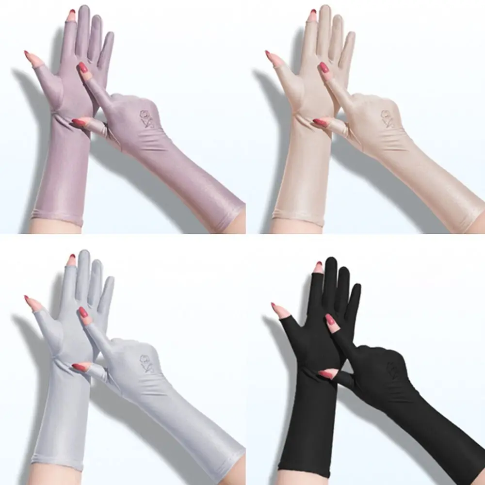 

Women Girls Slip Resistant Mid-long Driving Gloves Anti UV Sunscreen Gloves Etiquette Gloves