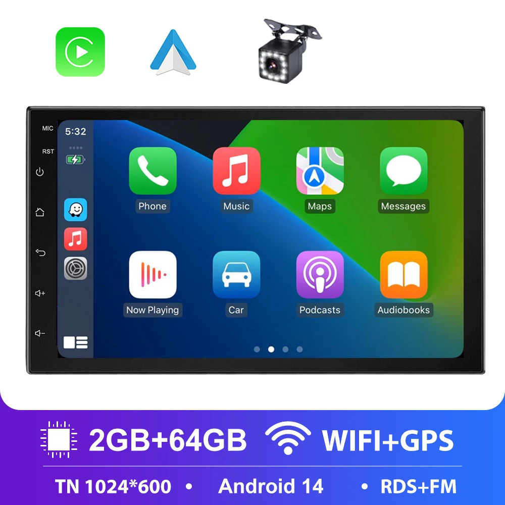 7 Inch Autoradio 2 Din Android 13 Carplay Android Auto Universele Auto Multimedia Speler Autoradio HD Touchscreen FM Bluetooth