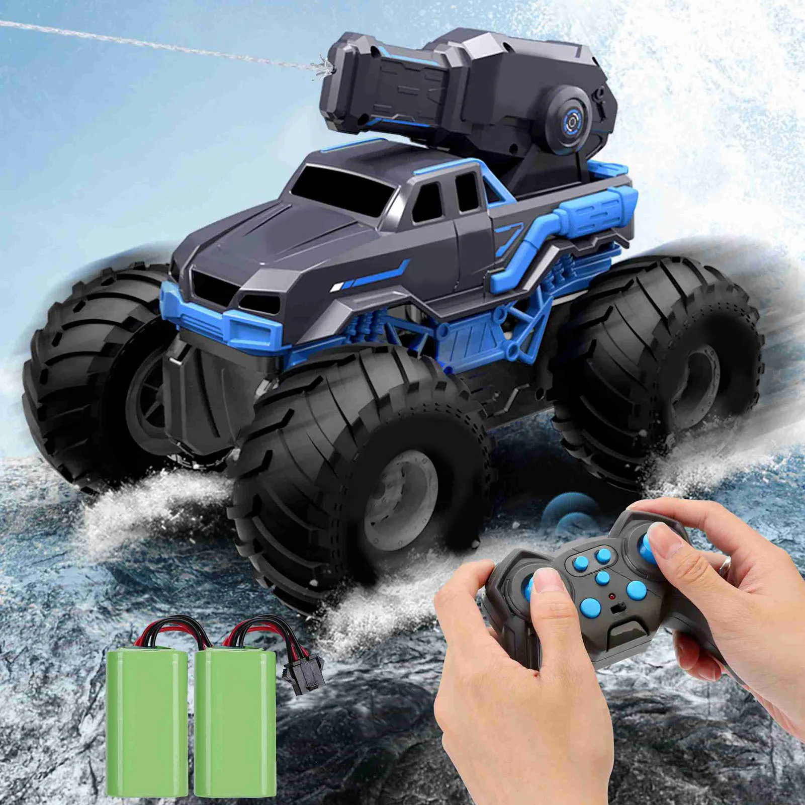 

Радиоуправляемая лодка-амфибия с распылителем воды, игрушка 1:16, 4-колесный грузовик с дистанционным управлением и 2 батареями для мальчиков и девочек в возрасте от 6 лет, бл.