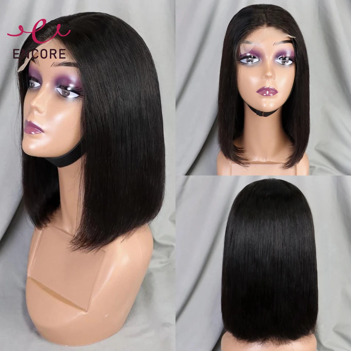 

180% Density 12 Inch Straight Short Bob Wigs Transparent 4x4 Lace Closure Wigs Natural Brazilian Remy Human Hair Wig for Women