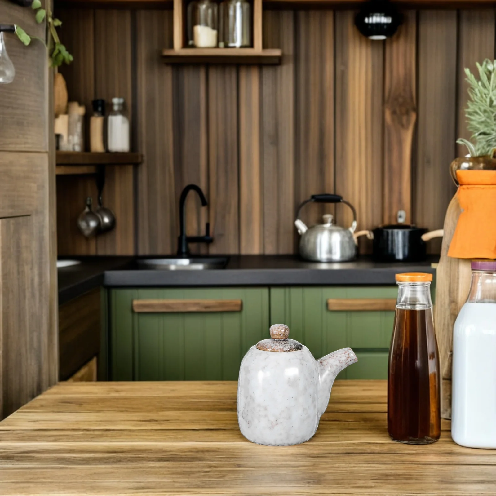 

Ceramic Condiment Pot Japanese Style Soy Sauce and Vinegar Dispenser Leakproof Pouring Spout for Kitchen Dining Table Sashimi