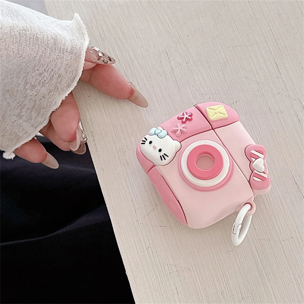 For Airpods 4 Pro Pro2 Case Sanrio Hello Kitty Camera Earphone Silicone Cover For Airpod 3 2 Case Girls Women Protective Funda