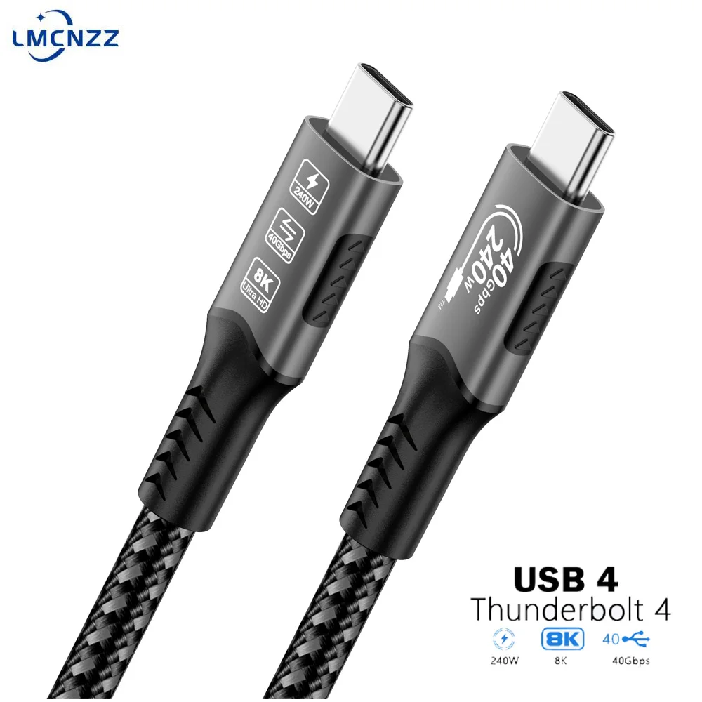 كابل Thunderbolt 4 مع مزامنة 40 جيجابت في الثانية، شحن سريع 240 وات، شاشة 8K@60 هرتز للأجهزة اللوحية وأجهزة الكمبيوتر المحمولة والرسو السفن وحدة معالجة الرسومات الإلكترونية والشاشة
