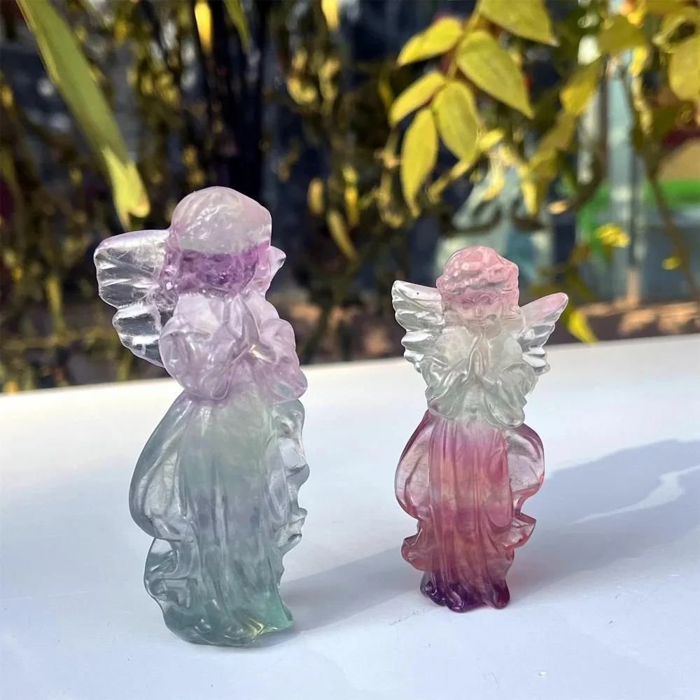 Rainbow Fluorite Crystal Angel Carving, Exquisite Candy Fluorite Angel Goddess, Home & Office Decor, Crystal Gifts, Meditation