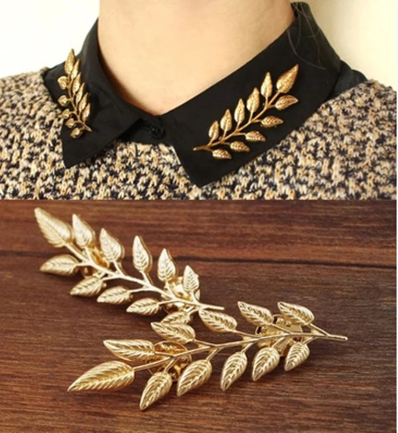 2024 Hot European Style Luxury Retro Golden Leaves Brooch Suit Collar Shirt Collar Pin Buckle Collar Clip Brooch Unisex